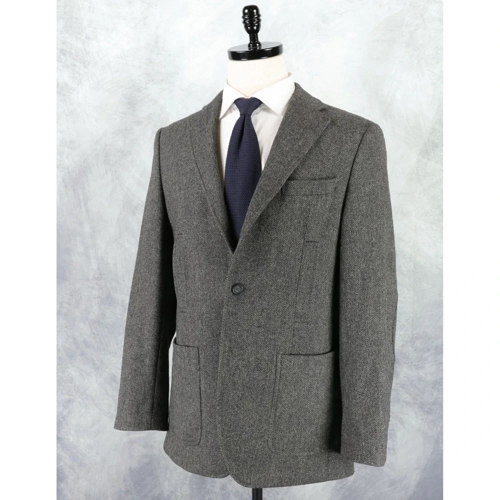 Banana Republic Tweed Sport Coat 38R Grey Herringbone Moon British Wool Blazer